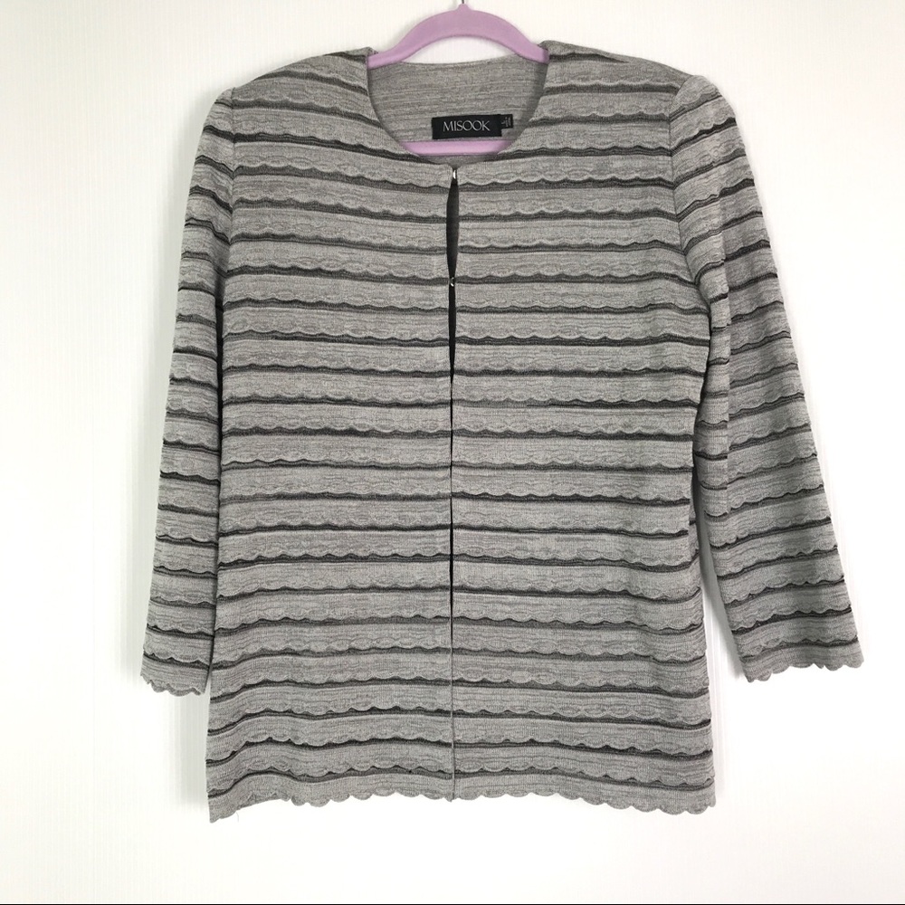 MISOOK Fine Knit Scalloped Hems Striped Cardigan
